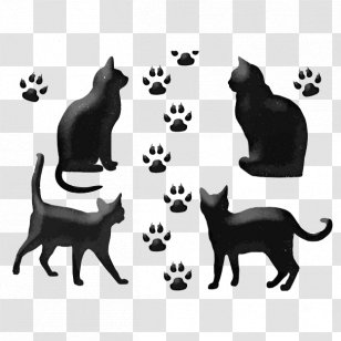 Black Cat Euclidean Vector Drawing - Mammal - Four Cartoons, Cats And Footprints Transparent PNG