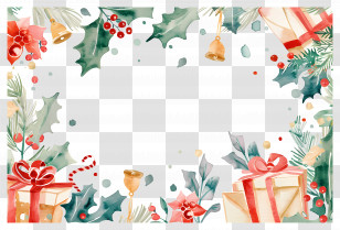 Christmas Background - Christmas Decorative Frame With Holly And Gifts Transparent PNG