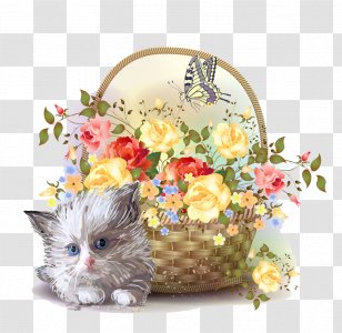 Kitten Flower Basket Clip Art - Vecteur - Cat Baskets Edge Transparent PNG