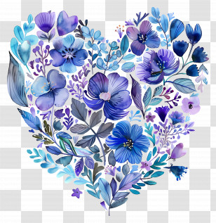 Heart Flower - Elegant Blue Floral Heart Design Transparent PNG