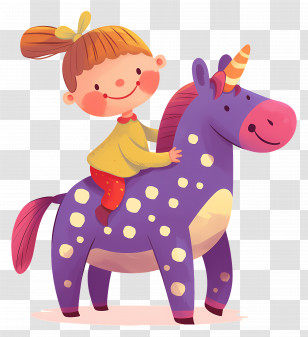 Kid Riding Horse - Girl On Purple Unicorn Illustration Transparent PNG