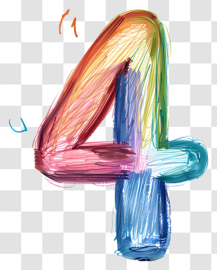Number 4 - Colorful Hand-Drawn Number 4 Illustration Transparent PNG