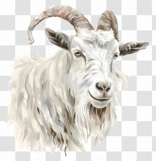 White Goat - White Goat Portrait Artwork With Horns Transparent PNG