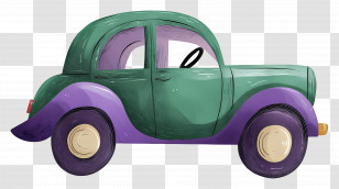 Cartoon Car - Green And Purple Retro Style Cartoon Car Transparent PNG