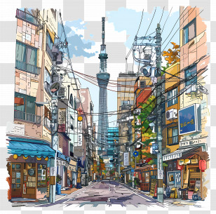 Tokyo - City Street With Tower Transparent PNG