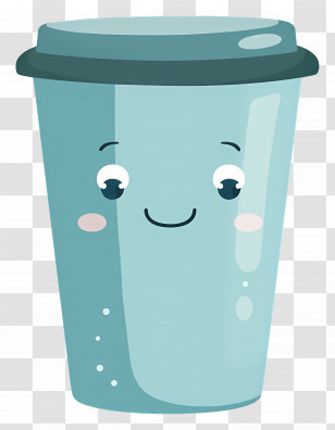 Coffee Kawaii - Smiling Blue Cup Cartoon Design Transparent PNG
