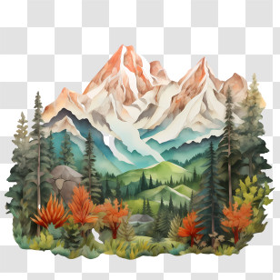 Mountain Forest - Autumn Mountain Landscape With Trees Transparent PNG