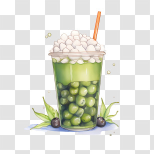 Matcha Bubble Tea - Green Bubble Tea With Tapioca Pearls Illustration Transparent PNG