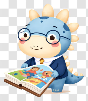 Dinosaur Mascot Reading - Cute Blue Dinosaur Reading Transparent PNG
