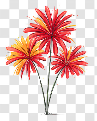 Fireworks Show Icon - Artistic Red And Yellow Flowers Transparent PNG