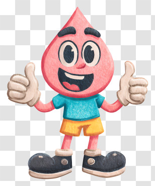 Thumbs Up - Cheerful Pink Droplet Mascot Transparent PNG