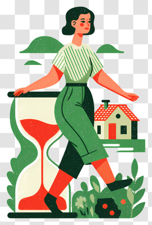 Woman With Hourglass - Woman With Hourglass And House Illustration Transparent PNG