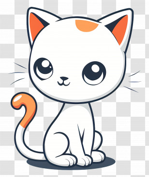 Kawaii Cat - Cute Cartoon White Cat Illustration Transparent PNG