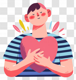 World Kindness Day - Cartoon Man Holding A Pink Heart With Gratitude Transparent PNG