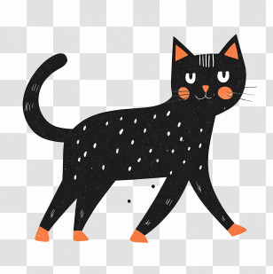 Cat Walking - Black Cat With Whiskers Illustration Transparent PNG
