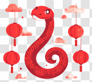 2025 Snake - Red Snake With Lanterns For Chinese New Year Transparent PNG