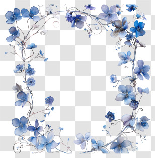 Blue Flower Vine Frame - Blue Floral Frame Decoration Transparent PNG