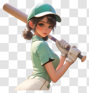 Animated Cricket Player - Female Baseball Player Ready To Swing Transparent PNG