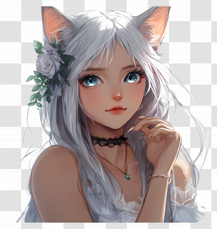 Cat Girl - Anime Girl With Cat Ears And Flower Transparent PNG