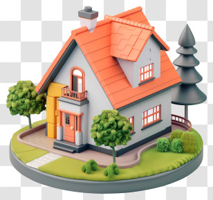 Real Estate - Miniature House With Garden And Trees Transparent PNG