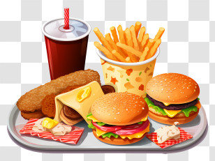 Meal - Fast Food Tray With Burgers And Fries Transparent PNG