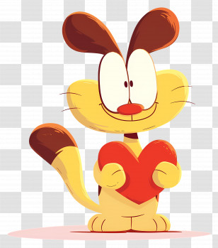 Cartoon Character - Yellow Cartoon Cat Holding Heart Transparent PNG