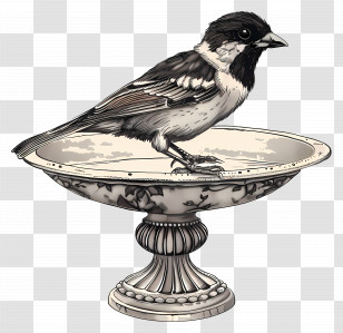Bird Bath - Bird Bath With Black And White Bird Transparent PNG