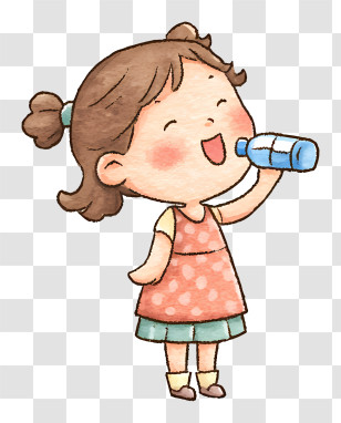 Kindergarten Girl Drinking Water - Girl Drinking Water From Bottle Transparent PNG