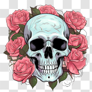 Skull Rose - Human Skull Complemented By Roses Transparent PNG