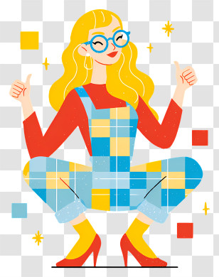 Girl Thumbs Up - Happy Blonde In Colorful Overalls Transparent PNG