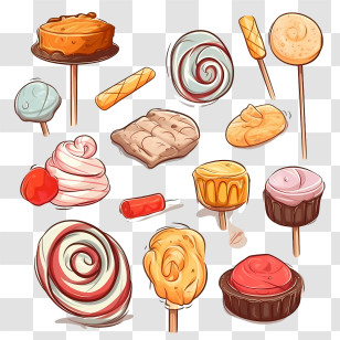 National Candy Day - Assorted Cartoon Desserts And Sweets Illustration Transparent PNG