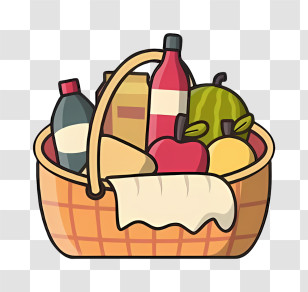 Food - Picnic Basket With Assorted Food And Drinks Transparent PNG