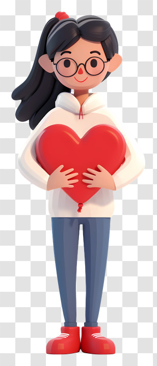 Cartoon 3d People With Love Heart - Girl Holding A Heart Illustration Transparent PNG