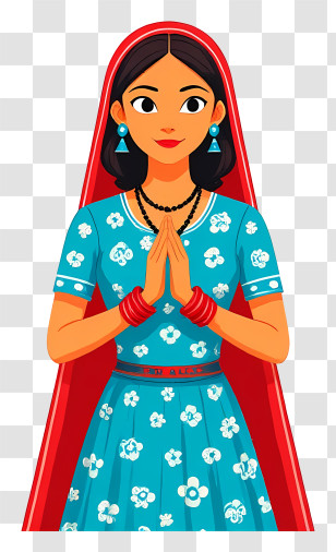 Indian Woman Welcome Namaste Hands - Traditional Indian Woman Greeting Transparent PNG