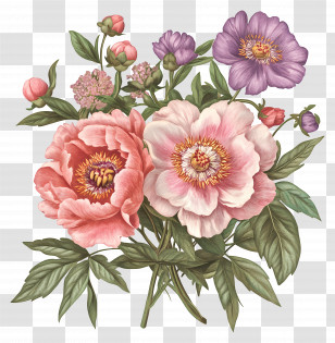 Pink Bouquet - Vintage Floral Bouquet Illustration Transparent PNG
