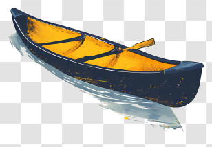 Canoe - Illustrated Yellow Canoe On Water Transparent PNG