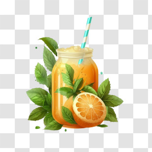 Orange Juice - Orange Juice In Mason Jar With Mint And Straw Transparent PNG