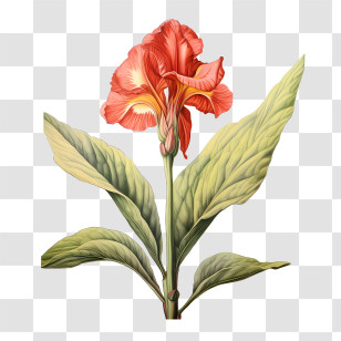 Canna Indica - Red Canna Flower Botanical Illustration Transparent PNG