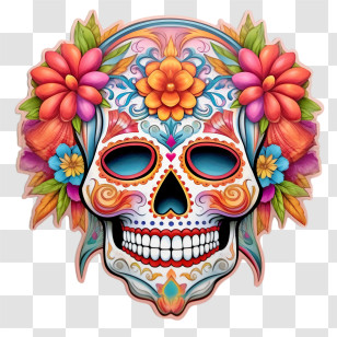 Sugar Skull - Day Of The Dead Sugar Skull With Vibrant Floral Design Transparent PNG