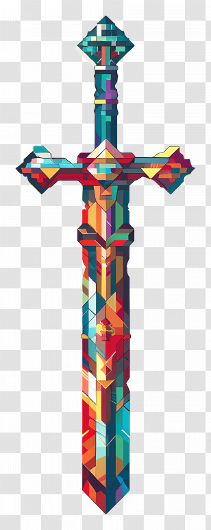 Pixel Sword - Colorful Sword With Geometric Design Transparent PNG