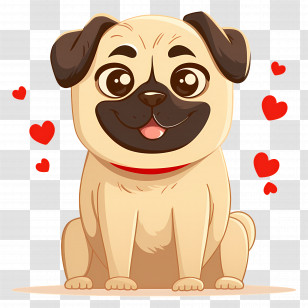 Cute Pug Puppy - Cute Cartoon Pug With Hearts Transparent PNG