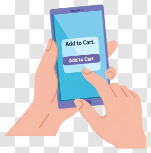 Hand Holding Phone Shopping - Mobile Add-to-Cart Interaction Transparent PNG