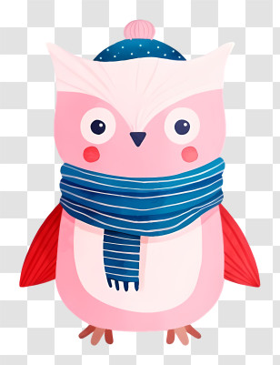 Pink Owl Cartoon Image Red Scarf Heart-shaped Balloon Smiling Face Transparent PNG