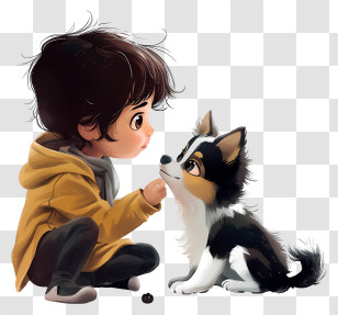 Kid And Pet - Boy With Dog In Cute Illustration Transparent PNG