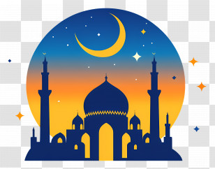 Masjid - Silhouette Of Mosque With Crescent Moon For Islamic Celebration Transparent PNG