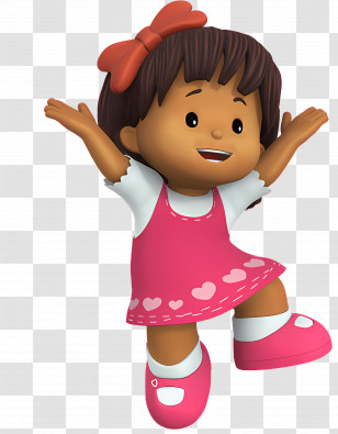 Little People - Smiling Girl In Pink Dress And Bow Cartoon Transparent PNG