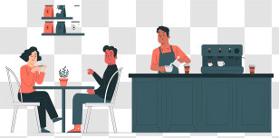 Coffee Shop - Cozy Cafe Scene With Barista And Customers Transparent PNG