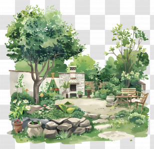 Summer Yard - Beautiful Garden Patio Illustration Transparent PNG