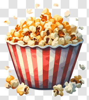 Cartoon - Bucket Of Fresh Popcorn With Striped Design Transparent PNG