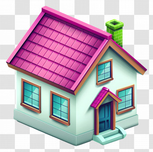 House Logo - Cartoon Styled House With Purple Roof And Green Chimney Transparent PNG